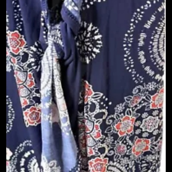 Robbie Bee Sheath Dress M Navy Blue Geometric Floral Print Knee Lnth 3/4 Sleeves - Picture 11 of 12